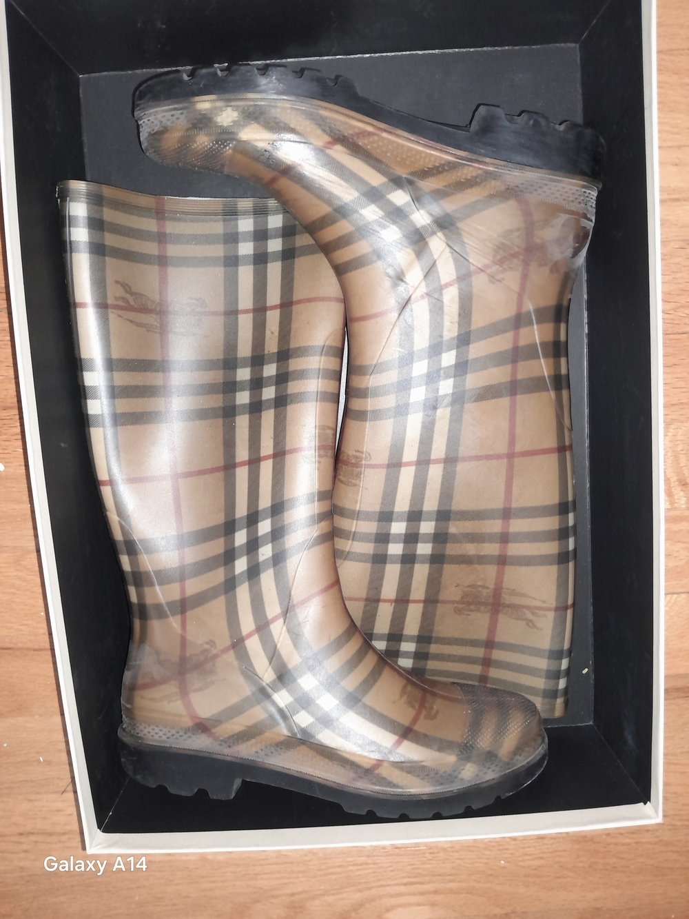 Burberry Plaid Tan & Black Women's Rain Boots